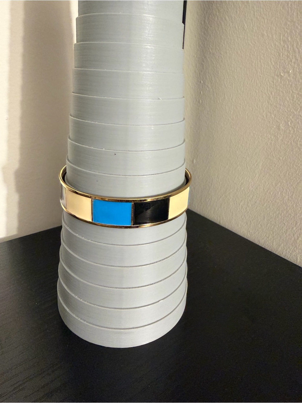 J. Crew Gold-Tone Bangle with Blue and Black Enamel Panels
